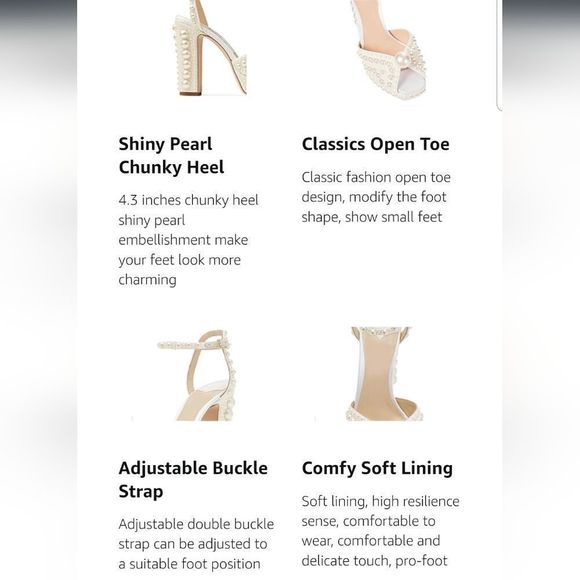 Goolita Extravagant Open Toe Pearl Chunky Heels Sz. 37/US 6M New Ankle Straps - Picture 13 of 17